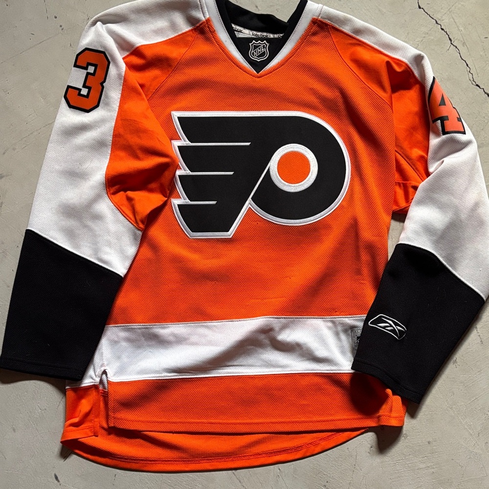 Marty Biron Reebok Orange and White Hockey Jersey